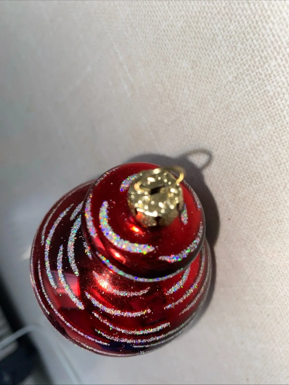 Vintage‎ Red Glitter Accents Glass Christmas Ornament